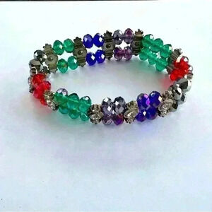 Jeweltone Stretch Facetted Bead Bracelet stone Spacers